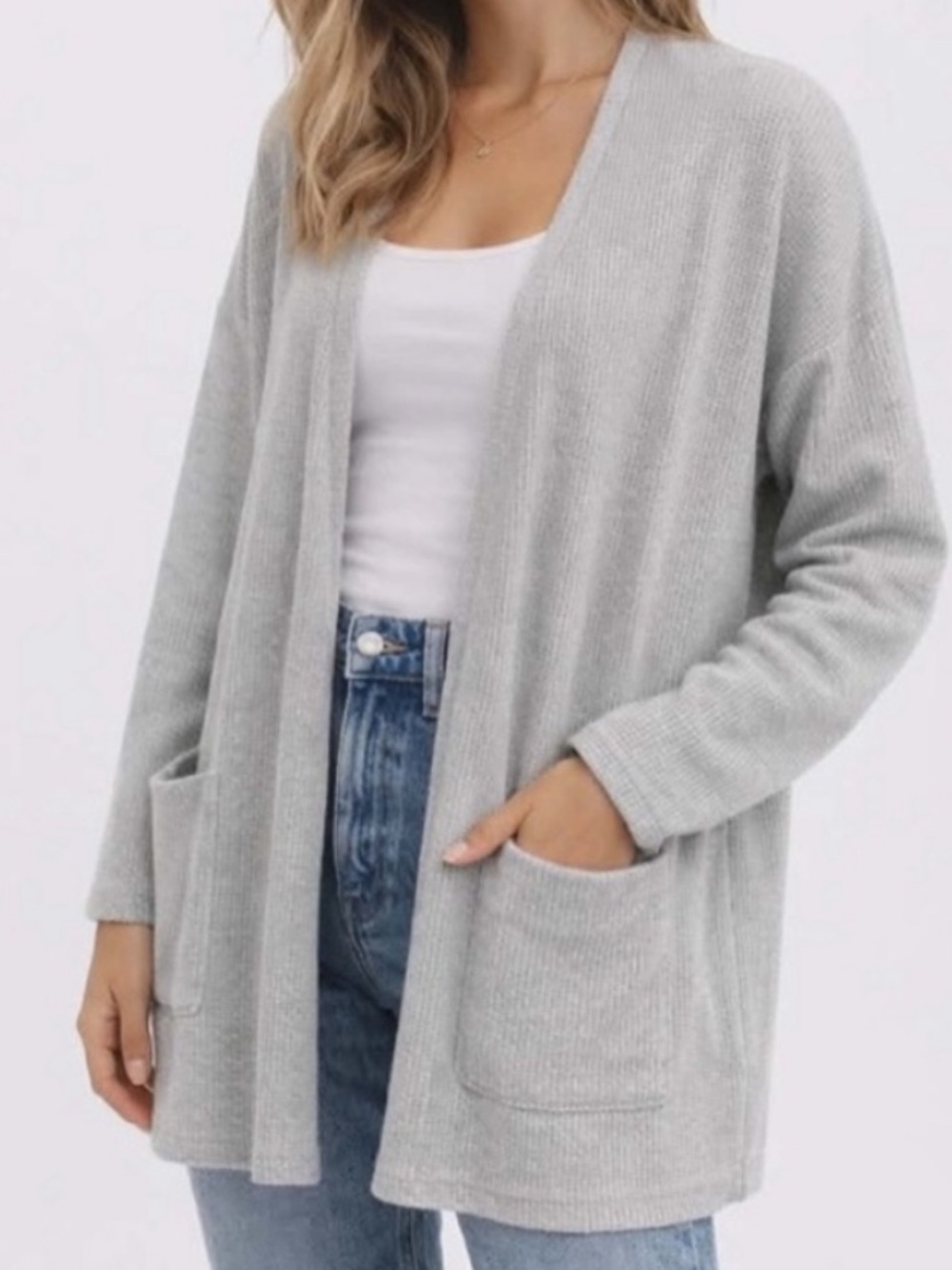 Revolve & DONNI Gray Ribbed Knit Cotton blend Cardigan Sweater Medium